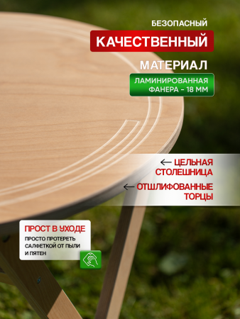 Стол складной с круглой столешницей, в прозрачной ламинации