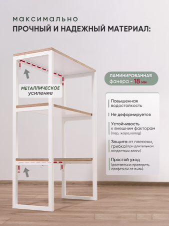 Стеллаж металлический, этажерка для ванной, белый