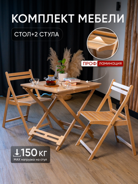 Комплект складной садовой мебели из 3 предметов Стол и 2 Стула , в прозрачной ламинации